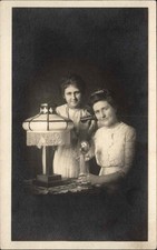 STUDIO PORTRAIT Mother and Daughter on Early Telephone Antique RPPC picture
