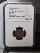 1863 M.H. Clark Dry Goods Hardware F-180A-1A Civil War Token, Clarkston, Mi *R6* picture