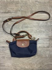 Longchamp Le Pliage Mini Crossbody Tote Bag Purse Navy Blue Brown Pouch picture