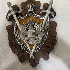 Vintage Heraldic US Great Seal Coat of Arms Metal & Wood Wall Mount 15x12” picture