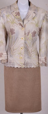 ST.JOHN Women's Green Gray Brown Metallic Shimmer Trim Jacket Skirt Sz 10-12 picture