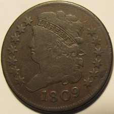 1809 CLASSIC HEAD HALF CENT, VG/F  ~ NICE ORIGINAL EXAMPLE WITHOUT ISSUES picture