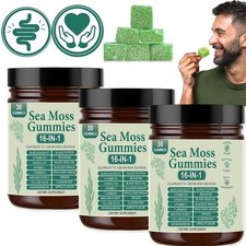 3PCS 16 in 1 Organic Sea Moss Gummy Irishmoss Extract 6000Mg  Apple Flavor US picture