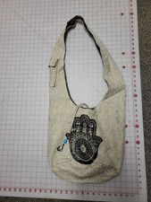 Boho Namaste Hamsa Hemp Messenger Crossbody Bag Sage Yoga Strap picture
