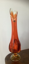 Vintage Viking Swung Glass Vase Orange 17” Original Sticker MCM G23 picture