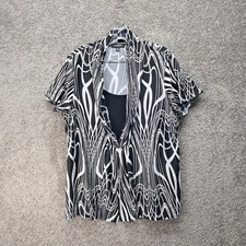 Notations Woman Black White Geometric Abstract Layered Blouse 2X WITF1275 picture