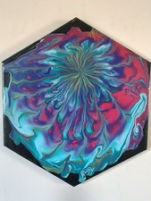 14x16 Hexagon OOAK original Acrylic paint and pour abstract painting picture