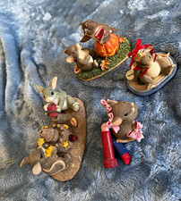 Charming Tails Hand Painted Mouse Figurines 4 pieces, 1990s, see damage in pics picture