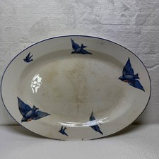 Gorgeous CRAZED Antique KT&K S-V China Bluebird Oval Platter Blue Bird picture