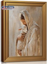 Gold Framed Vintage Wall Art Jesus And Lamb Canvas Printing Bible Stories Save T picture