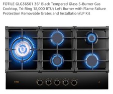 FOTILE GLG36501 36in Built-In Black Tempered Glass 5-Burner NG Cooktop picture