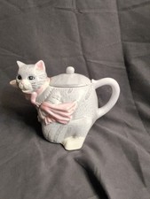 Vintage Otagiri Ceramic Cat Teapot Original Foil Label Japan Grey Tabby... picture