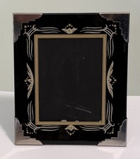 Vintage Art Deco Reverse Painted Picture Frame Black Gold Silver 5” x 6” picture