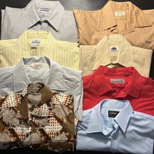 Vintage 60s 70s Retro Shirt Lot Of 8 Shirts Mod Disco Big Collar Button picture