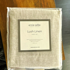 Annie Selke Lush Linen Queen Sheet Set Natural Solid 100% Linen picture