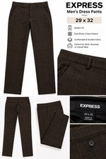 Men's Express Brown Plaid Dress Pants | Tailored Casual Trousers ExtraSlim 29x32 picture
