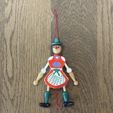 Vtg Wooden Jumping Jack Ornament Pull String Salzburg Austria Dirndl Folk Art picture