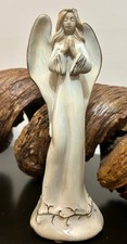 Praying Angel Figurine 7” Ceramic Ivory Gold Trim Shabby Chic Christmas picture