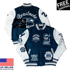 Marshawn Lynch Seattle Seahawks Legacy Beastmode Varsity Wool and Leather Jacket picture