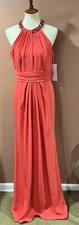 Theia halter crepe coral floor length beaded gown dress size 10 $1095 picture