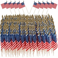 Mini American Handheld Flags 4x6in Polyester on 11in Wooden Sticks picture
