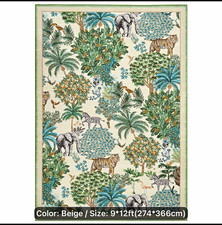 Jungle Animal Print Area Rug 9 x 12 ft Beige/Green/Blue/Brown Rectangle picture