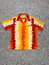 Vintage 60s Hawaiian Bark Cloth Pocket Shirt Floral Honolulu Surf Luau Mod Mens picture