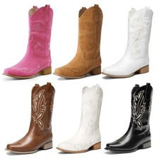 DREAM PAIRS Women's Square Toe Western Cowgirl Boots Embroidered Mid Calf Boots picture