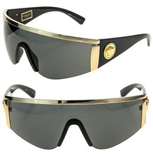 VERSACE TRIBUTE SHIELD Black Gold 2197 VE2197 Unisex Visor Wrap Mask Sunglasses picture