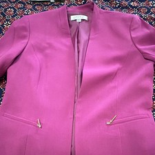 Kasper Women's Purple Open Front Jacket, Zipper Pockets, Long Sleeve, Short picture