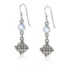 Vintage 925 Sterling Silver Rainbow Moonstone Celtic Weave Drop Earrings picture