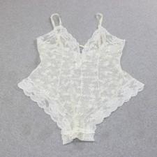 Vintage Floral Lace Teddy Women Small White Sheer Mesh Lingerie One Piece Snaps picture