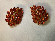 Pre-Owned Orange Rhinestones Clip On Earrings picture