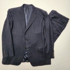 Hickey Freeman USA 48R 42x32 Navy Pinstripe Light Wool Flannel Full Canvas Suit picture