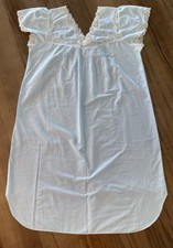 Vtg Barbizon Nightgown Pale Blue Cotton Blend Seed Pearls Embroidery Lace picture
