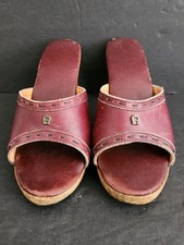 Vintage Etienne Aigner Oxblood Leather Wooden Slide Mules Size 7 picture