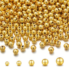 300Pcs 18K Gold Filled Beads for Bracelets 3Mm round Smooth Spacer Mini Seamless picture