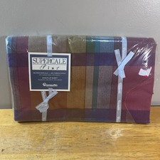 Vtg Wamsutta Supercale Plus King Flat Sheet Tyler Plaid Spice 200TC Made in USA picture