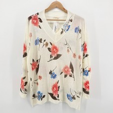 NWT ANDTHEWHY Floral Oversized Fit V-Neck Sweater Cream Multicolor Size M/L picture