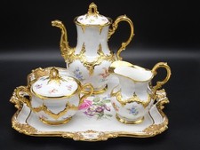 MEISSEN B-FORM TEA / COFFEE SET W/ TRAY STREWN FLOWERS, GOLD GILT, DRAGON SPOUT picture