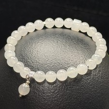 Genuine Natural Jadeite High Translucent Snow White 16cm Beads Bracelet FreeShip picture