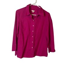 Talbots Womens 10P Pink 100% Linen 3/4 Sleeve Button Down Shirt Blouse picture