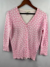 Eci New York Pink & White Polka Dot Cardigan Sweater Womens S 3/4 Sleeves V-Neck picture