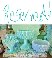 RESERVED FOR C  HTF FENTON PASTEL TURQUOISE MILKGLASS HOBNAIL FAN VASE 1950s picture