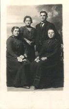 Vintage 1890's Mother & SIsters In Black Dress With Dapper Young Lad RPPC picture