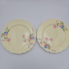 Vintage W.S. George Lido Canarytone Pair of Salad Plates Floral Pattern 7.75