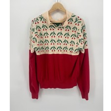 Belle Poque Cherry Print Sweater Womens XXL Red Excellent Rockabilly Retro Knit picture