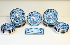 18pc Japanese Arita Sometsuke Blue White Porcelain Set - Crane & Landscape Showa picture