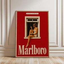 Vintage Cigarette Poster, Retro Red Tobacco Advertisement Wall Art, Smoking Wome picture