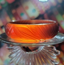 Vintage Bakelite Carved Deep Root Beer Translucent Bangle Bracelet picture
